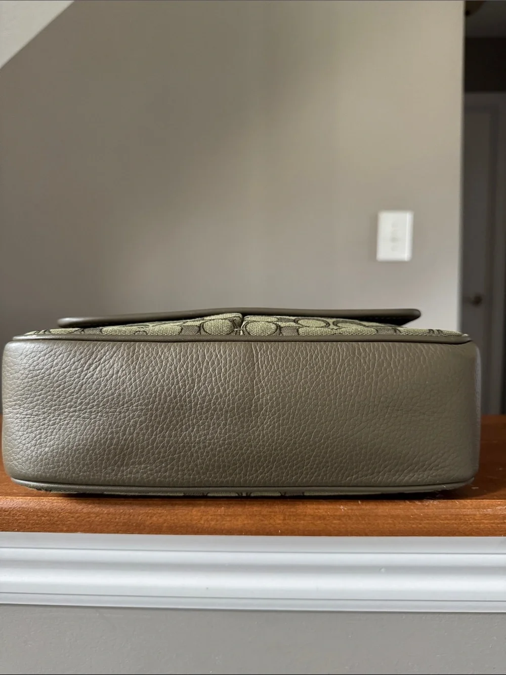 COACH Olive Green Pebble Leather & Signature Canvas Crossbody